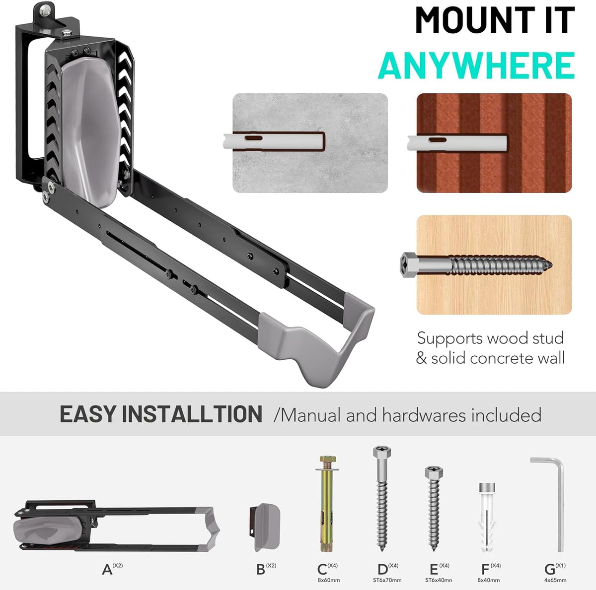 2-Pack Swivel Bike Rack Wall Mount, Bike Hangers for Garage, Space-Saving Vertical Bike Holder, Holds up to 77 lbs, Bicycle Wall Hanger Storage, No Heavy Lifting Required Indoor Hanging Bike Rack