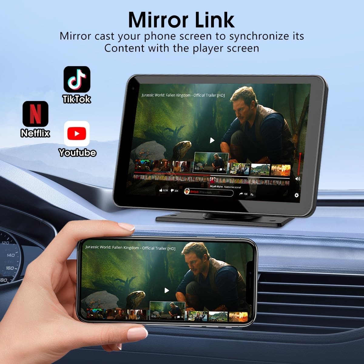 2025 Enhanced Carplay Screen for Car - 7" HD Portable Carplay & Android Auto with Bluetooth, HD Backup Camera, GPS Navigation, Siri, FM Radio, AUX, and Mirror Link – Compatible with All Vehicles