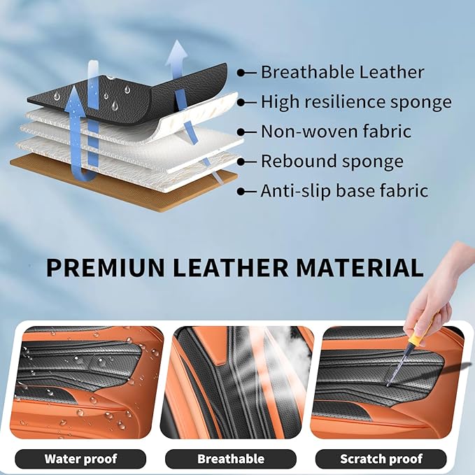 Fit Juke Car Seat Covers Compatible with Nissan Juke 2012-2015 2016 - Premium Leather， Waterproof Breathable， All-Weather Seat Cushion Protecto&Airbag Compatible (2 Front Seat Orange&Black)