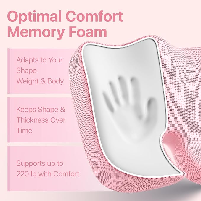 Seat Cushion, Extra Large Memory Foam Cushion for Office Chair Cushions, Ergonomic Cushions Pad Pillow for Pressure Relief Sciatica & Pain Relief for Long Sitting, Pink
