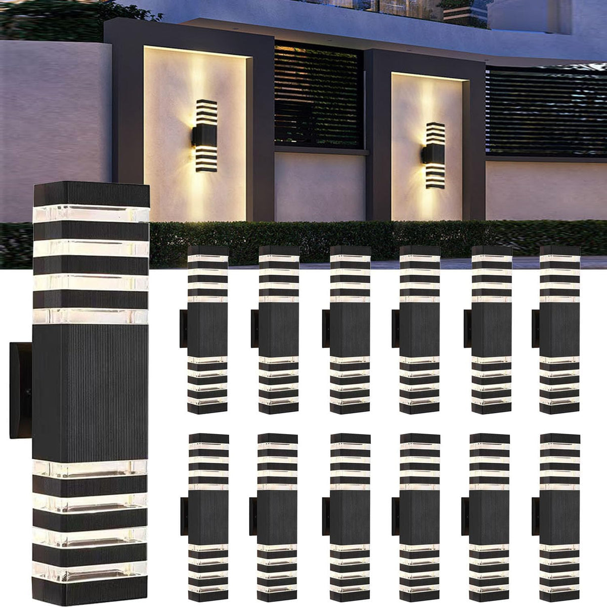 18inch LED Square Up & Down Wall Lights,24W Outdoor Wall Light 4000K Day White Aluminum Body Waterproof IP65 LED Exterior Light Fixtures Wall Mount for House Patio Garage Garden. (12 Pack)