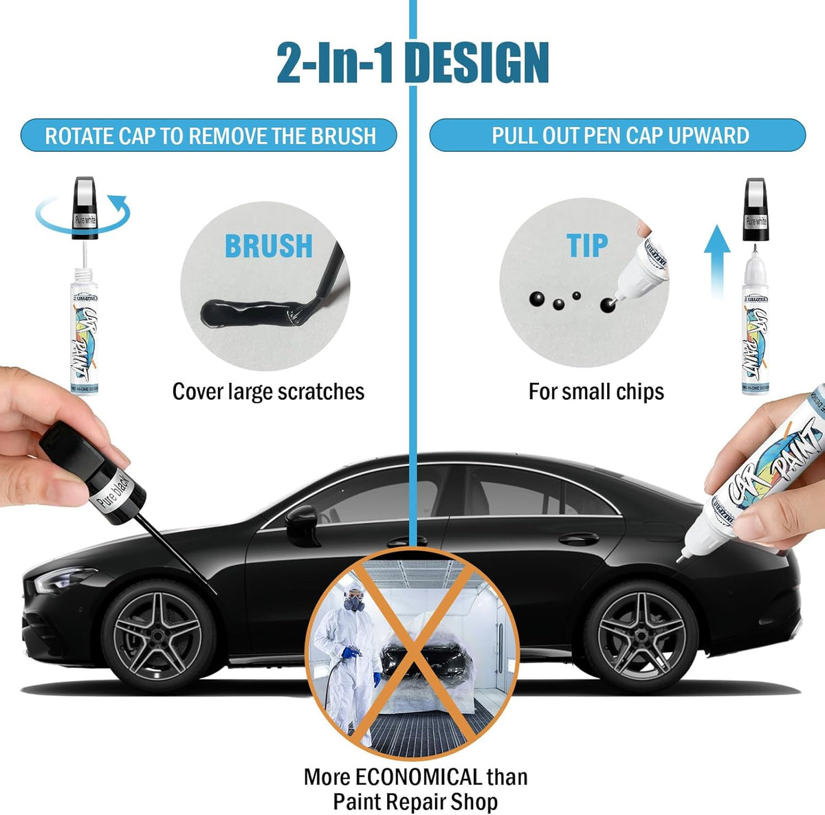 Black Touch Up Paint for Cars, Car Scratch Repair Pen, Color Accurate Automotive Paint with Varnish Clear Coat Pen Quick and Easy Fix Vehicles Chip Rim Scuff Repair