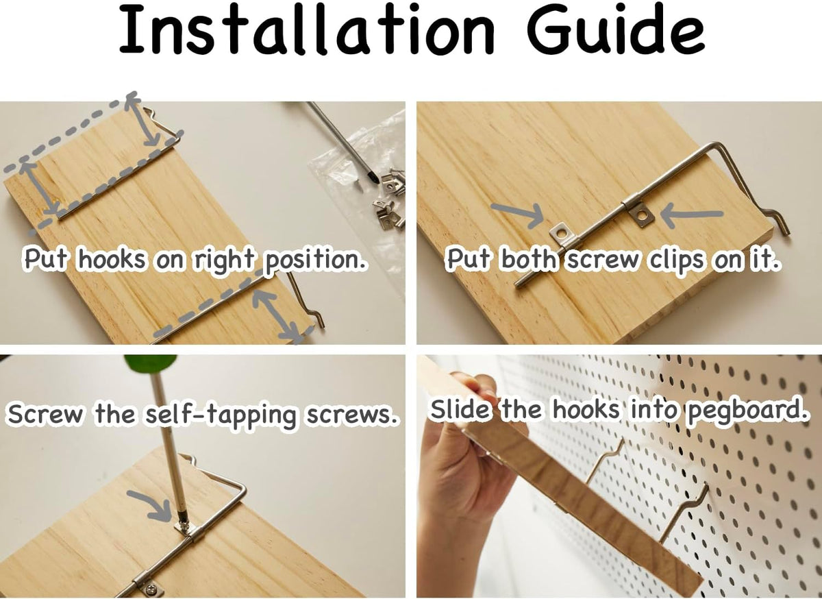Shelves for PegBoard, Pine Wooden Pegboard Shelf Wall Organizer, Wooden Board for Walls Home, Garage Tool Storage, Office Organization, Kitchen, Craft Room,4 Pack