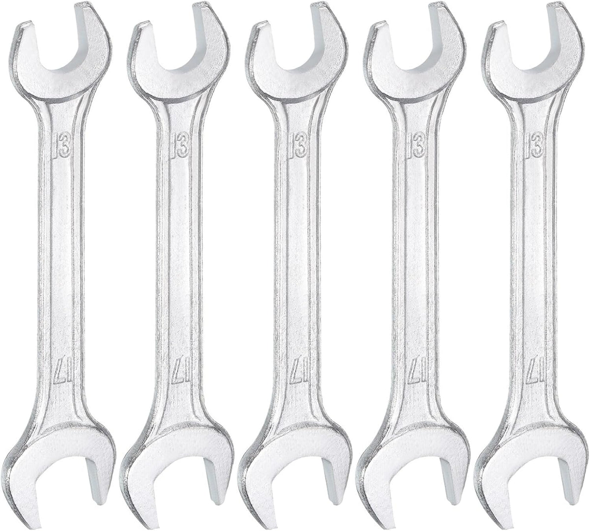 HARFINGTON 5pcs Double Open End Wrench 13mm x 17mm Metric 15 Degree Offset Angle Small Flat Head Wrench Galvanizing Open Ended Spanner for Automotive Repair Furniture Assembly