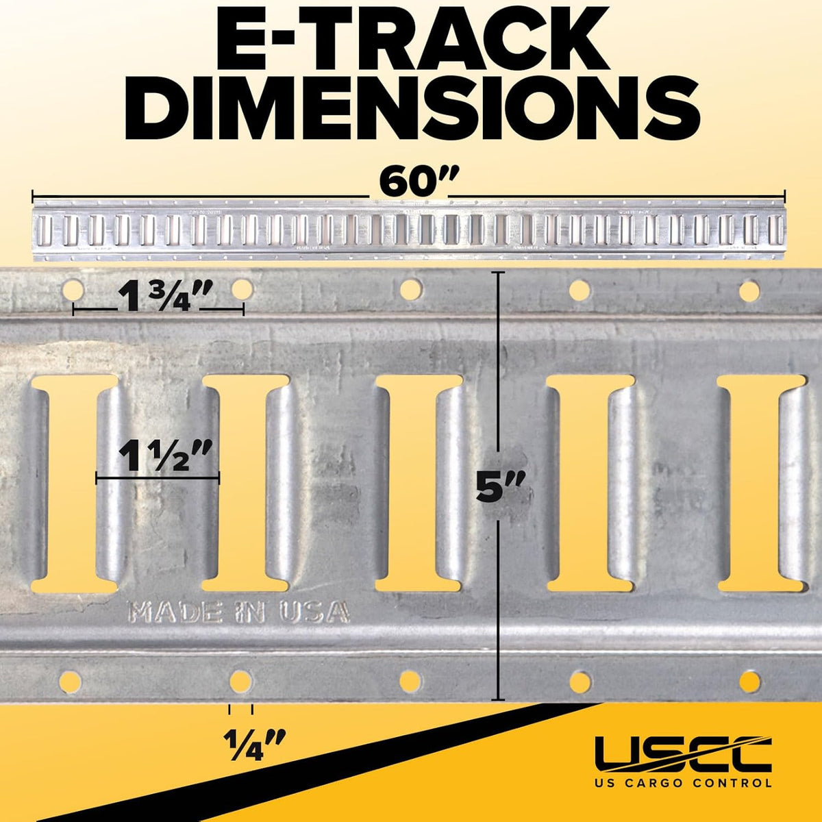 US Cargo Control E Track, Made in USA, 12 Gauge Steel 5 FT Galvanized E Track Rail, Horizontal ETrack Rails for Trailers, Garages, Cargo Vans, 6,000 Pounds Break Strength Per E-Track Slot