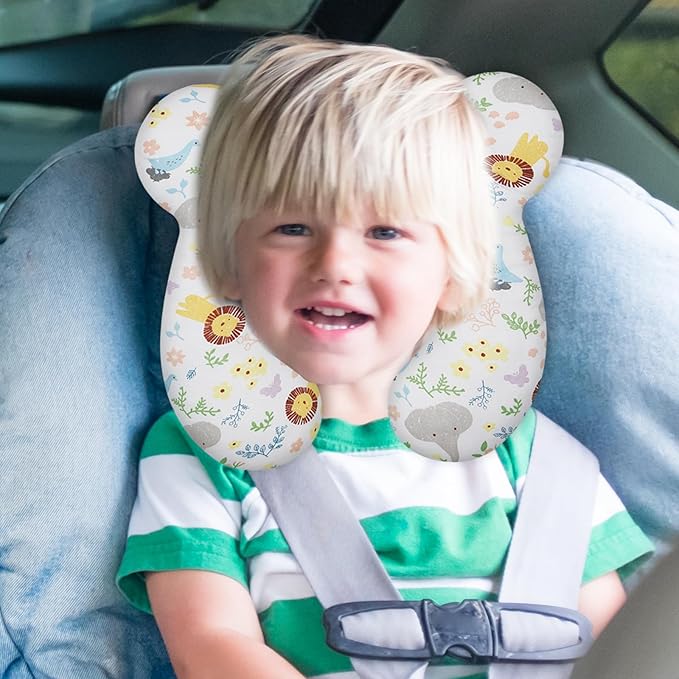 Baby Travel Pillow, Upgrade U-Shape Infant Pillow for Car Seat Pushchair and Stroller, Soft Comfortable Sleep Cushion for Kids Newborn and Toddler -Lion White