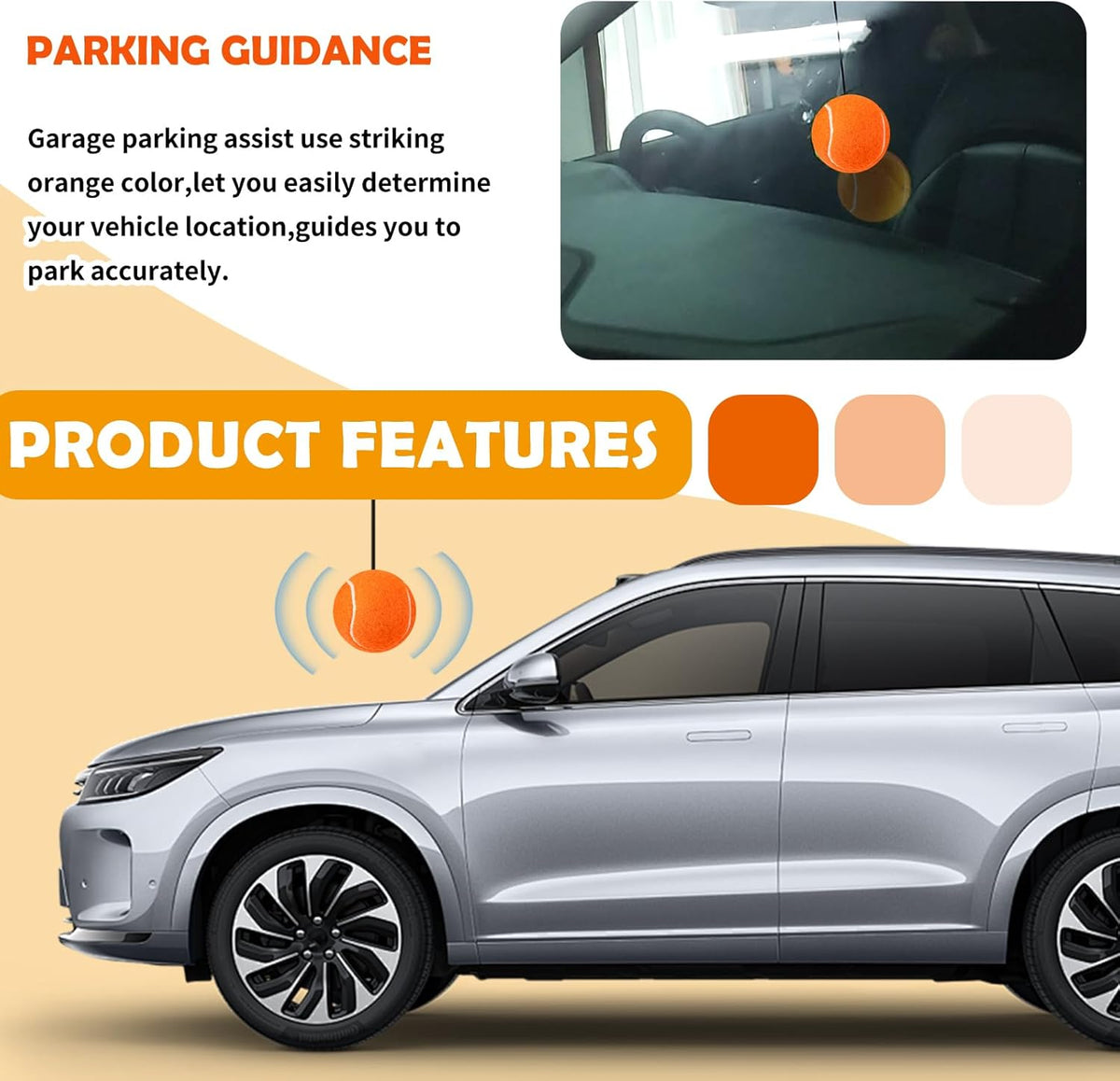 2PCS Garage Parking Aid,Height Adjustable Garage Parking Sensor for Guided Garages Parkings,Fashion Tennis Garages Car Stop Indicator for Avoiding Collisions Cars Accessories (Orange/2PCS)