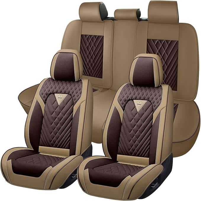 Truck Seat Covers for Ford Ranger 2019-2026, Waterproof Premium Leather Full Coverage Car Seat Cover, Muscle Sport Style Auto Interior Seat Cover Sets (Full Set/Brown Coffee)