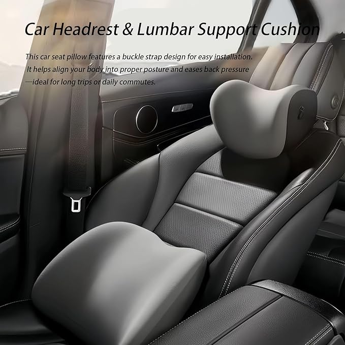Car Lumbar Support Pillow and Car Neck Pillow Kit for Ford Crown Victoria 1992-2008 2009 2010 2011, Car Seat Neck Back Rest Pillows, Ergonomic Car Seat Headrest & Lumbar Cushion,A Black