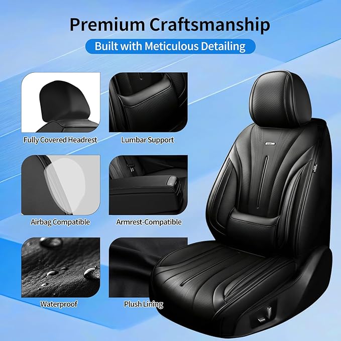 Fit Prologue Car Seat Covers for Select Honda Prologue 2024-2026 - Premium Full Coverage Leather, Airbag Compatible, Waterproof & All Weather Seat Cushion Protector, Full Set, Black