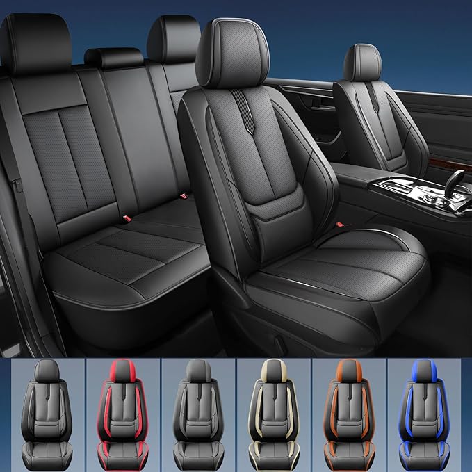 Fit Tucson Car Seat Covers for Hyundai Tucson 2010-2024 2025 2026 -Upgraded Premium Waterproof & Breathable Leather,Airbag Compatible,All-Weather Seat Cushion Protector,Full Set,Black