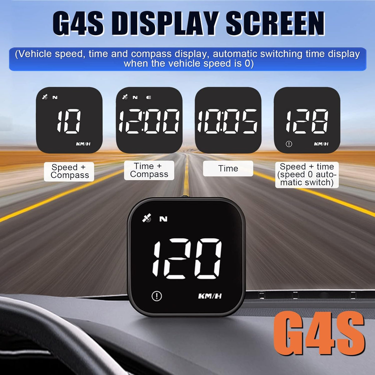 G4S Digital GPS Speedometer, Car HUD Heads Up Display with Digital Speed in MPH KPH, Overspeed Alarm, Driver Fatigue Reminder, Multifunction Speedometer Universal for All Vehicle, Fuel Cars