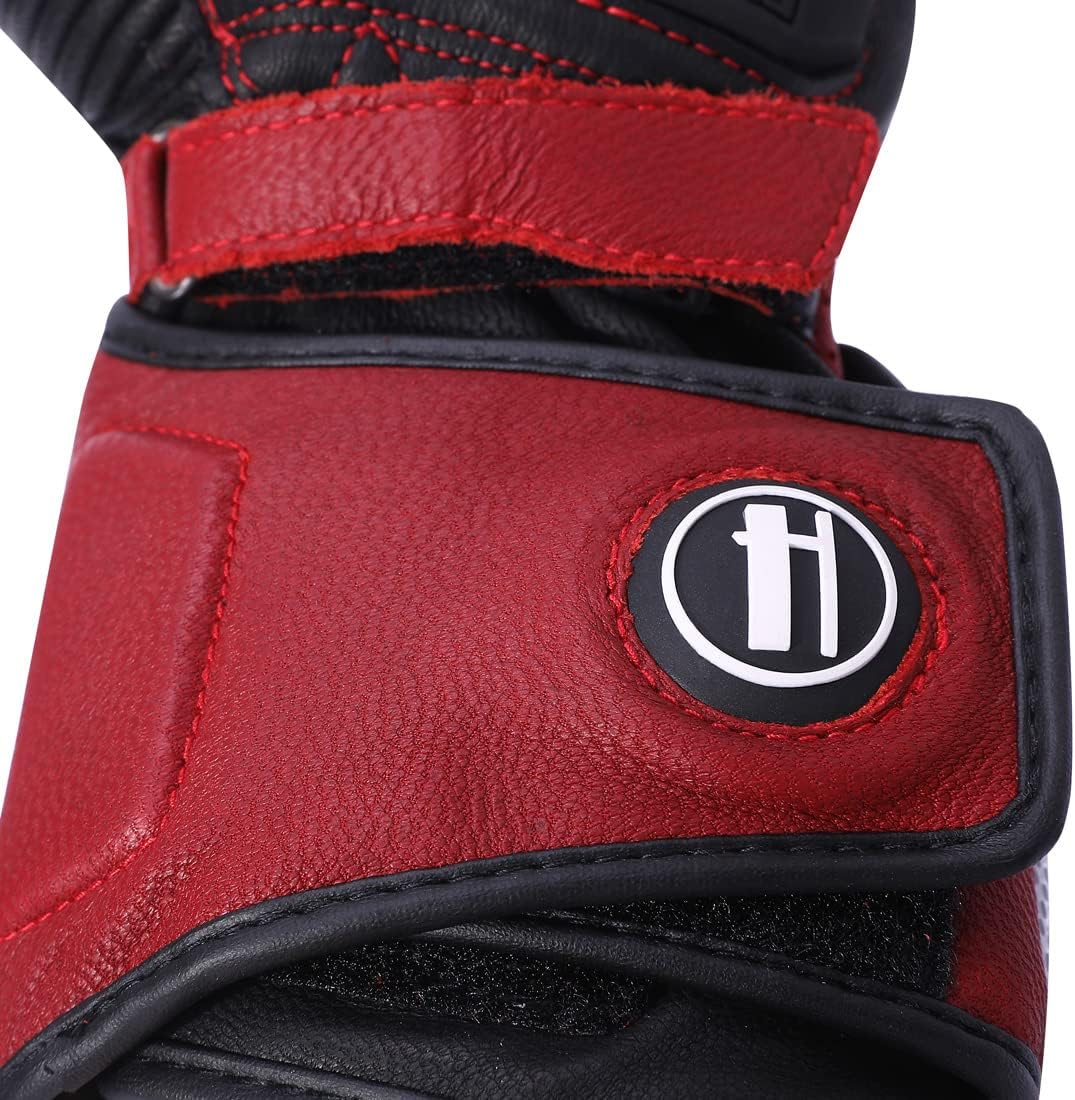 Harssidanzar Leather Motorcycle Gloves for Men and Women,Powersports Carbon Fiber Knuckle Protection Motorbike Gloves KM045