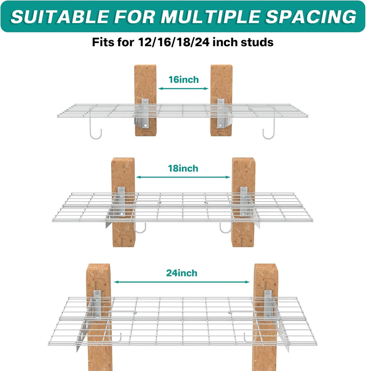 EVERHANGER Wall Mounted Garage Shelves, 2 x 4 ft Metal Storage Shelves, Heavy Duty Wall Shelving with Hooks, Holds Up to 220 Lbs, White
