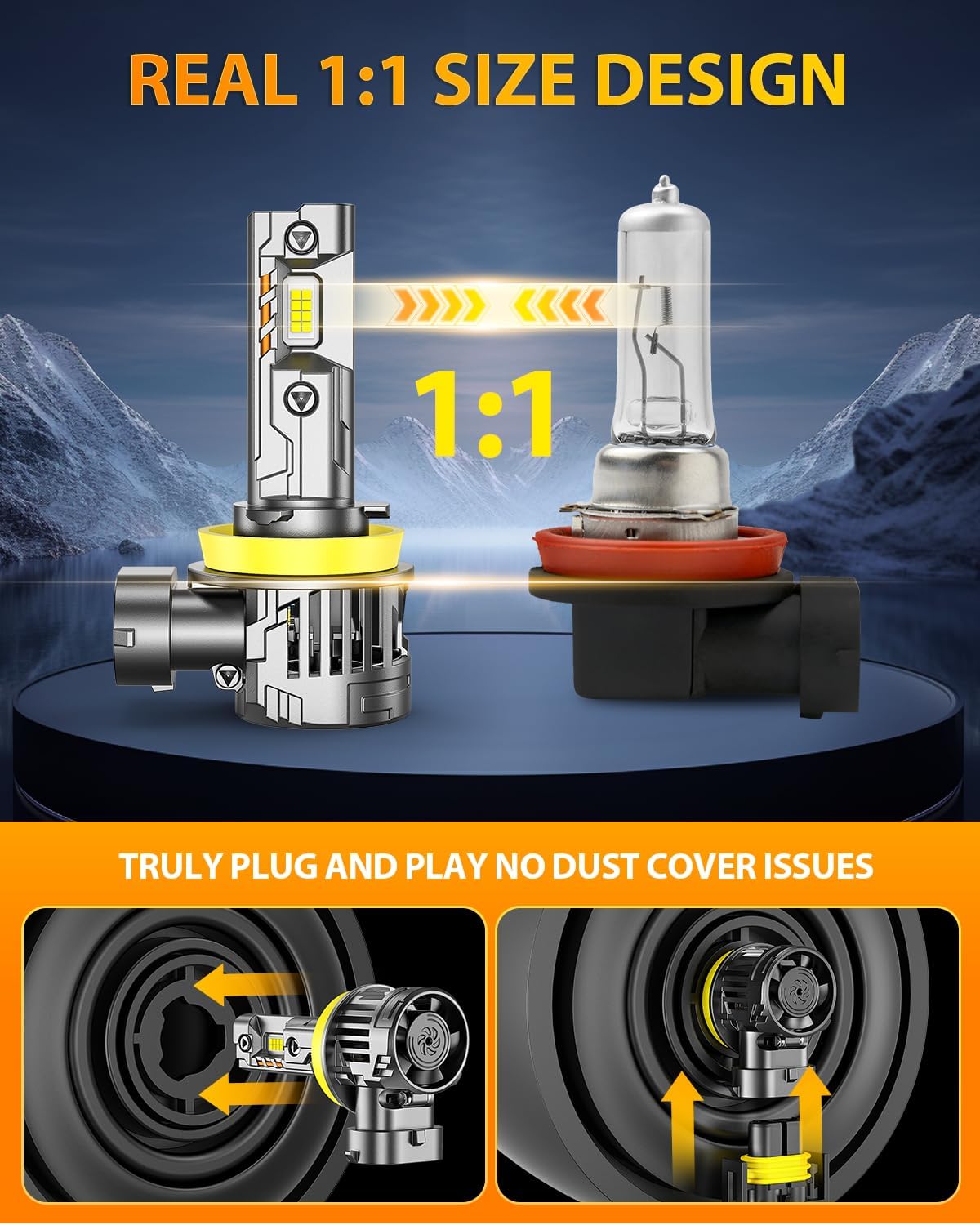 FAHREN 𝟐𝟎𝟐𝟓 𝐔𝐩𝐠𝐫𝐚𝐝𝐞𝐝 H11 9005 LED Bulbs Combo, 𝟖𝟎𝟎𝟎𝟎𝐋𝐌 𝟏𝟐𝟎𝟎% Super Bright, 1:1 Mini Size H11 9005 Light Bulbs, 6500K Cool White, Canbus Ready, Plug & Play Fog Bulbs, Pack of 4