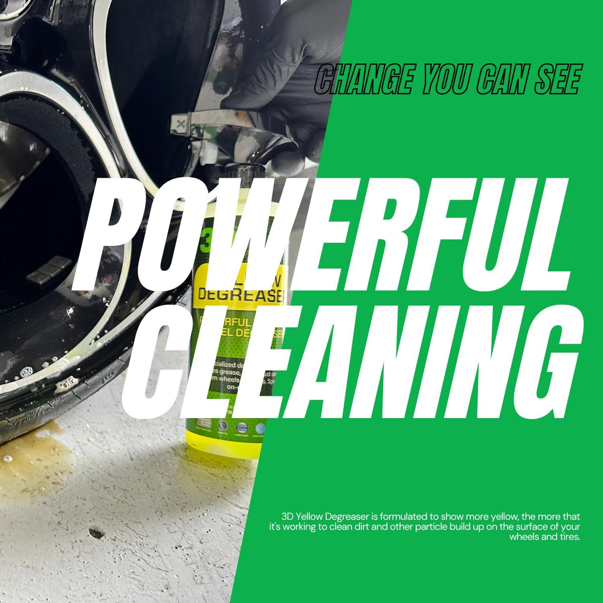 3D Yellow Degreaser – Non-Acid Wheel & Tire Cleaner Spray for Brake Dust, Grime & Tire Dressings – Safe for All Wheels & Whitewalls - 16 oz