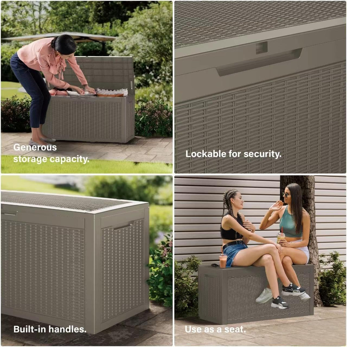 180 Gallon Resin Deck Box, Waterproof Outdoor Storage Bin for Patio Furniture, Pool Accessories, and Garden Tools, Lockable & UV-Resistant, Grey