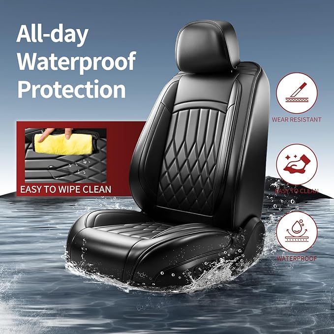 Fit TSX Car Seat Covers for Acura TSX 2003-2014 - Premium Leather, Waterproof, All-Weather, Airbag Compatible, Anti-Slip, Breathable, Easy Install, Seat Protectors, Full Set, Black