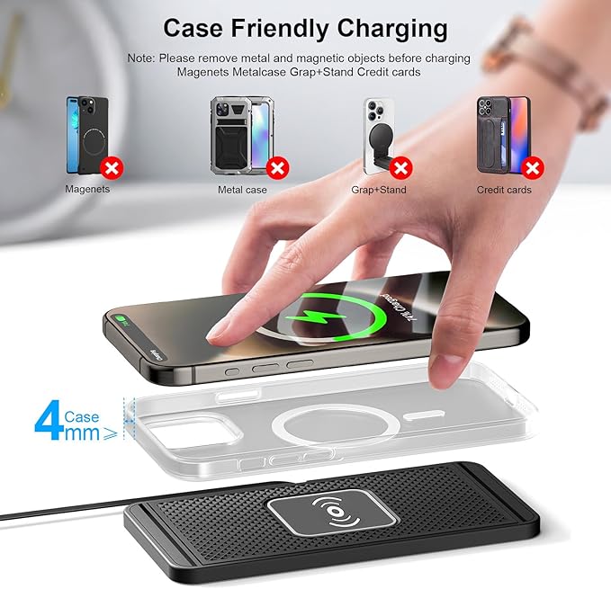Wireless Charging Pad for Car for Subaru XV Forester Outback Impreza BRZ WRX Legacy, 15W Fast Wireless Charger Mat Non-Slip Silicone Car Center Console Phone Charging Pad,A/15W-Type-c