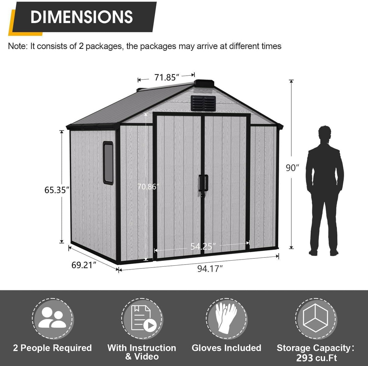 8 x 6 FT Resin Outdoor Storage Shed, All-Weather Plastic Garden Shed with Floor, Lockable Doors & Windows, Plastic Tool Shed for Poolside, Backyard, Patio