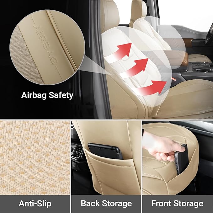 Coverland Custom Fit Car Seat Covers for SUV Compatible with [Buick Rainier, Chevy Trailblazer, Trailblazer EXT] Premium Waterproof Non-Slip Interior Seat Protector [Front Beige - Size Chart A29]