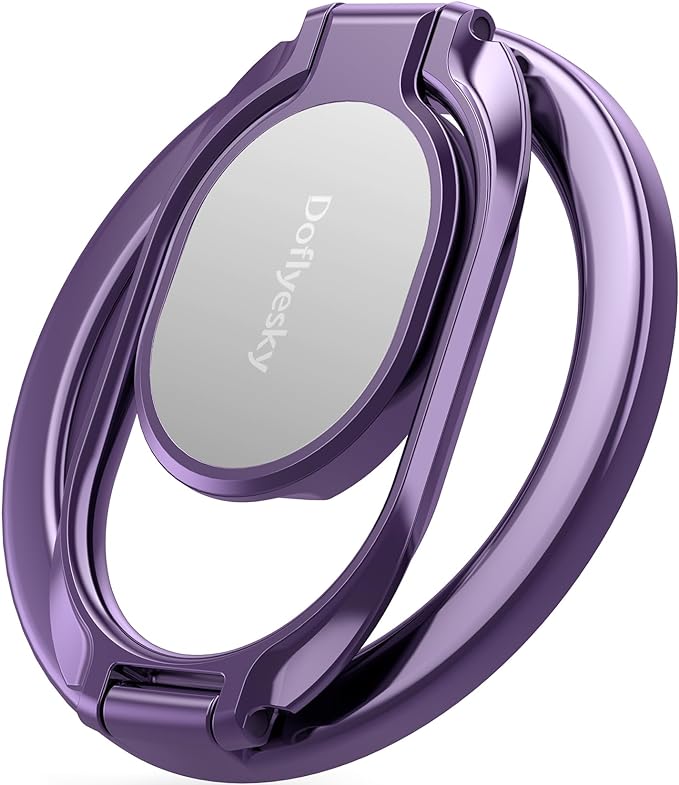Doflyesky Magnetic Phone Ring Holder, Double Adjustable Phone Grip and Stand Compatible with MagSafe Ring Holder, Compatible with PopSockets MagSafe Ring Removable for iPhone & Android Phone, Purple