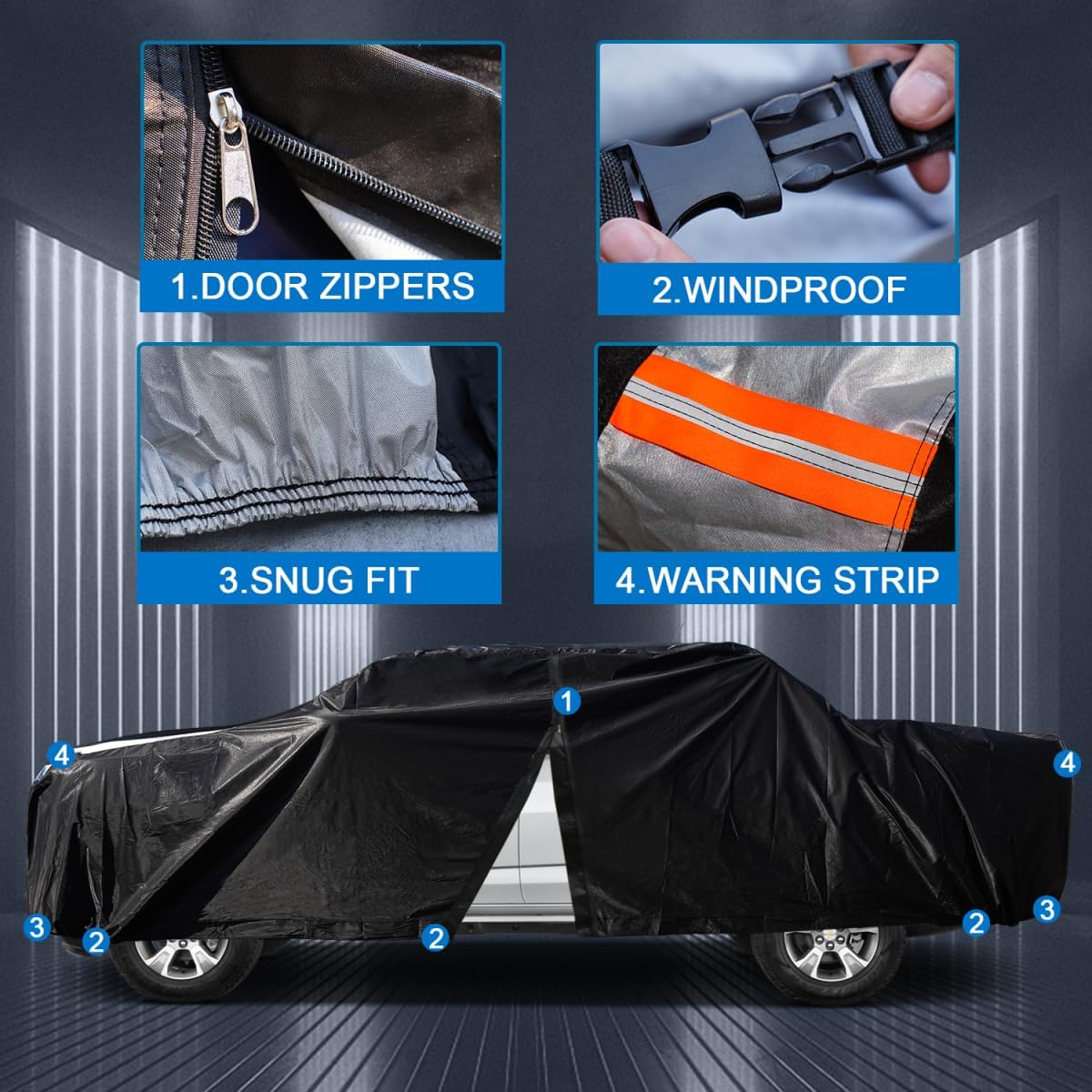 Toyota Tundra Truck Cover Custom Fit 1999-2021 Access Cab/Extended Cab SB (6.2') with Door Zipper, 12 Layers Full Exterior Pickup Truck Cover Waterproof All Weather,Wind Dust Sun and UV Protection.