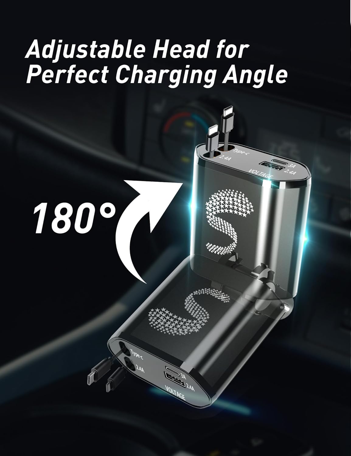 Retractable Car Charger USB C Fast Charging 120W, Car Accessories Cigarette Lighter Adapter Car Charger iPhone16 15 14 13 12 11 Car Essentials Gift for Travelers, Men, Women
