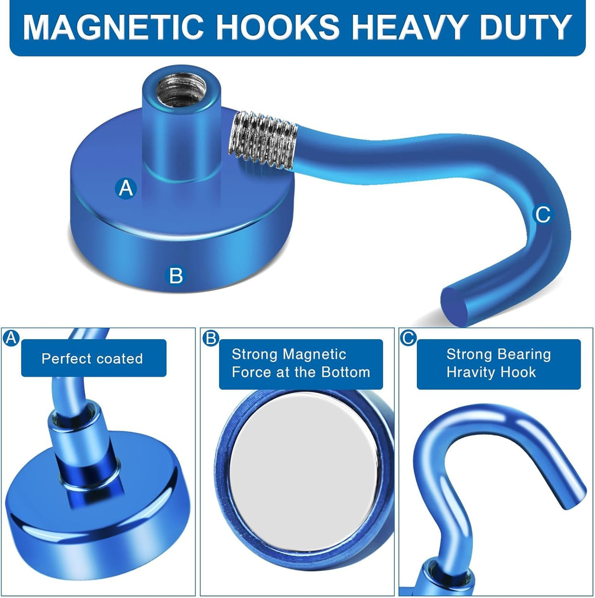 LOVIMAG Magnetic Hooks for Cruise Cabins, 40lbs Blue Magnetic Hooks for Classroom, Strong Magnets with Hook for Hanging, Neodymium Magnet Hook for Fridge, Ceiling, Locker, Camper, Travel-25 Pcs