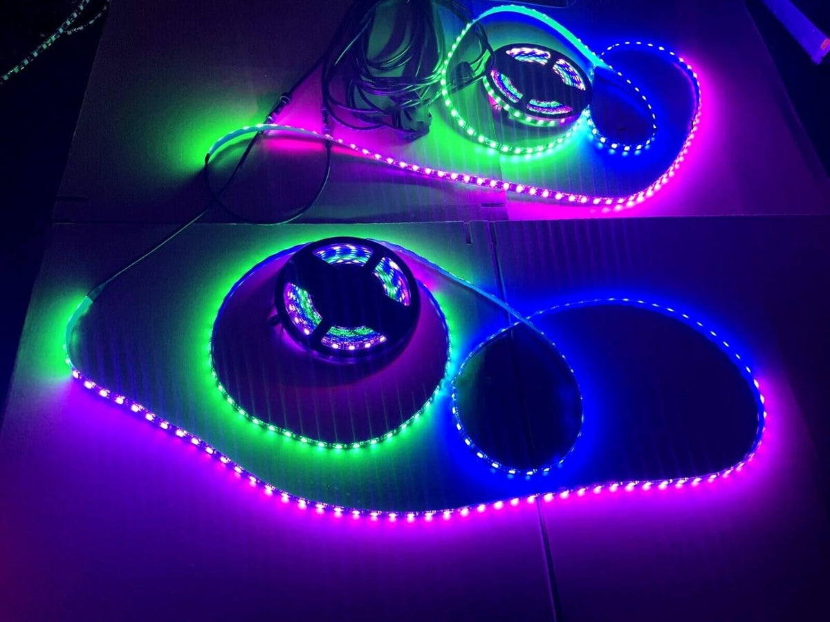 Black Out Full Tinted Smoked LEDs x4PCS 2FT 24" 60CM RGB Dream Color Chasing Addressable LEDs IP65 Light Strips for Car Truck Slingshot Golf Cart Bluetooth + Remote Control