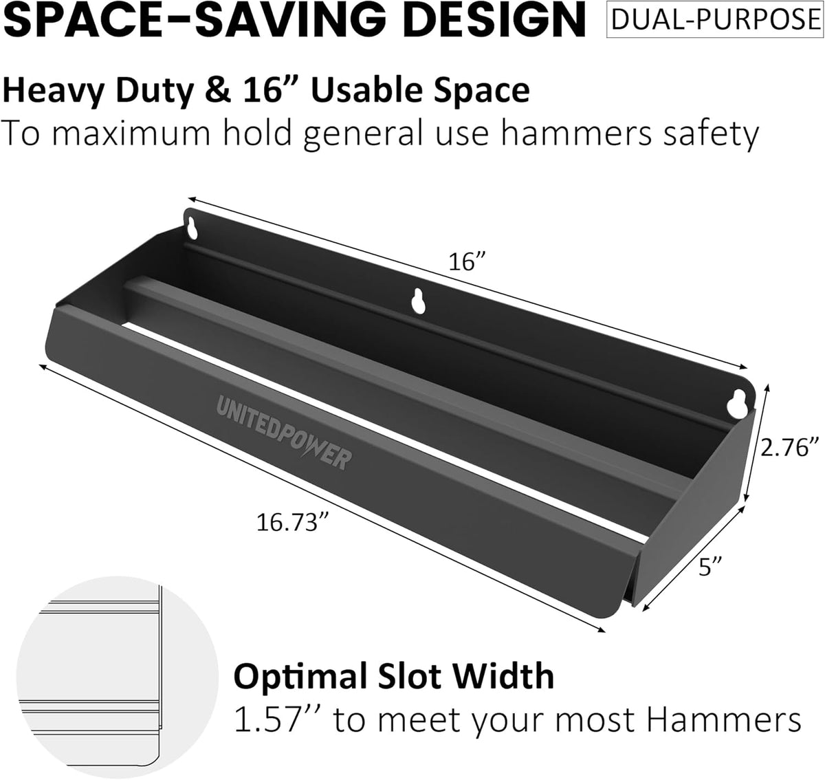UNITEDPOWER Hammer Holder, Wall Mount Storage Rack Organizer for Workshop, Shed, Garage, Home, Fit Most of Hammer or Small Tools