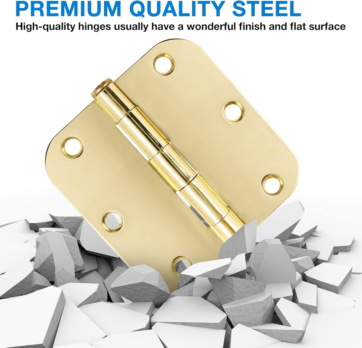 6 Pack Rounded Door Hinges 3.5 inch X 3-1/2" 5/8 Radius, Polished Brass 3 ½ Inch Gold Interior Standard Hinge for Bedroom Wood/French Style Clear Glass Doors Easy Install Hardware Decor Accessories