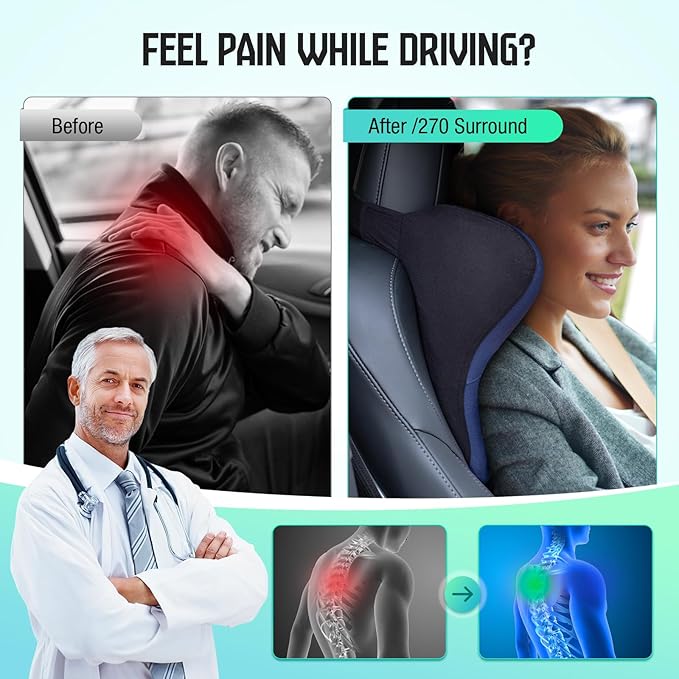 Car Neck Pillow for Driving Seat, Soft Memory Foam Headrest Pillow with Adjustable Strap and Removable Cover, Ergonomic Neck Support for Car, Office Chair, Gaming Chair – Blue