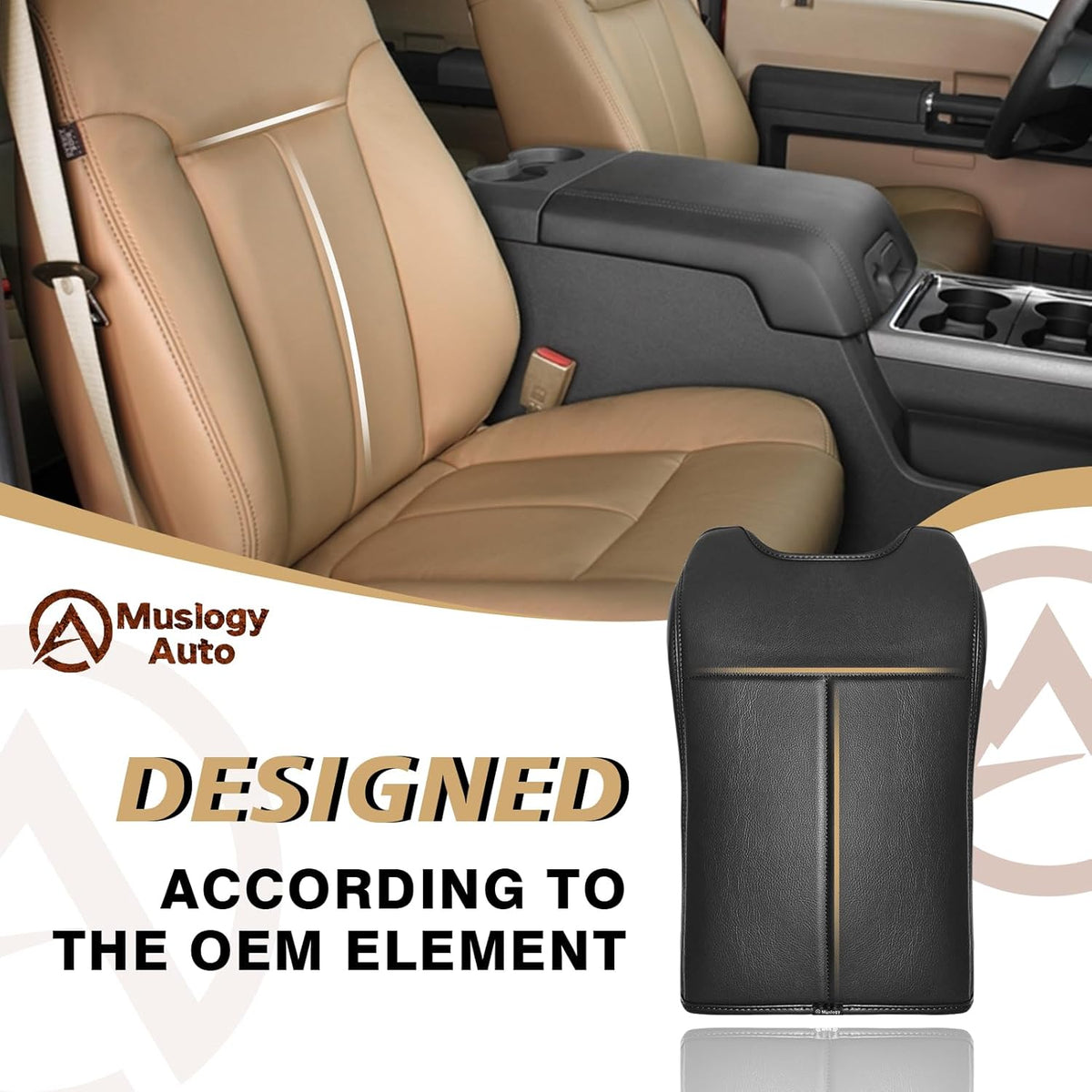 Muslogy Center Console Armrest Cover Compatible with Ford F250 F350 F450 2011-2016 Super Duty Comfort Armrest Pad Arm Rest Cushion Vegan Leather Protector Regular Thick(Bucket Seat ONLY)