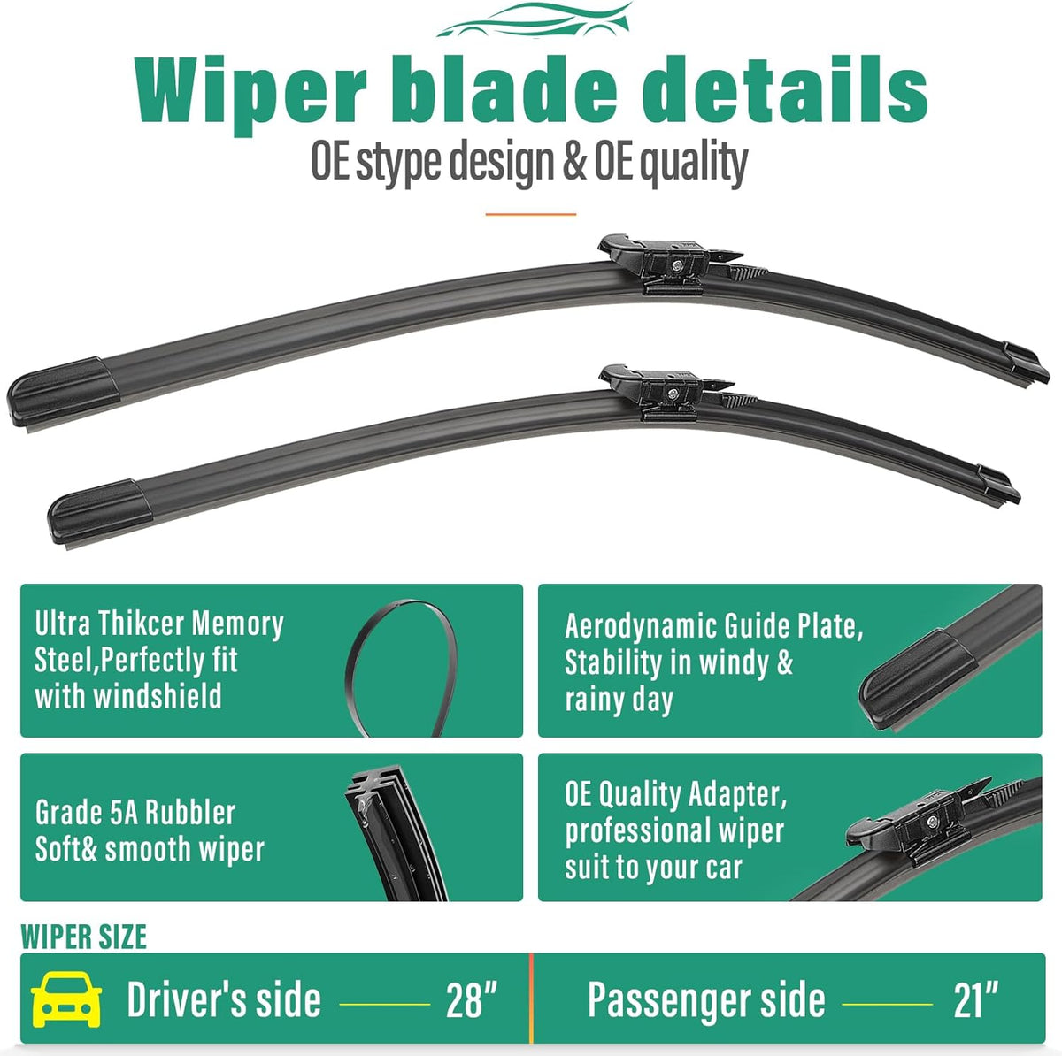 28" 21" 12" Windshield Wiper Blades Replacement for Mercedes Benz W164 ML-Class 2006-2011, X164 GL-Class 2007-2012, W251 R-Class 2006-2012 Front Rear Wipers Set (Pack of 3)