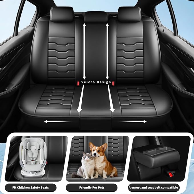 Fit Sonata Car Seat Covers Premium Leather for Hyundai Sonata 2007-2025 2026. Waterproof， Breathable, Scratch-Resistant & All-Weather Seat Cushion Protector（Front Seat,Black