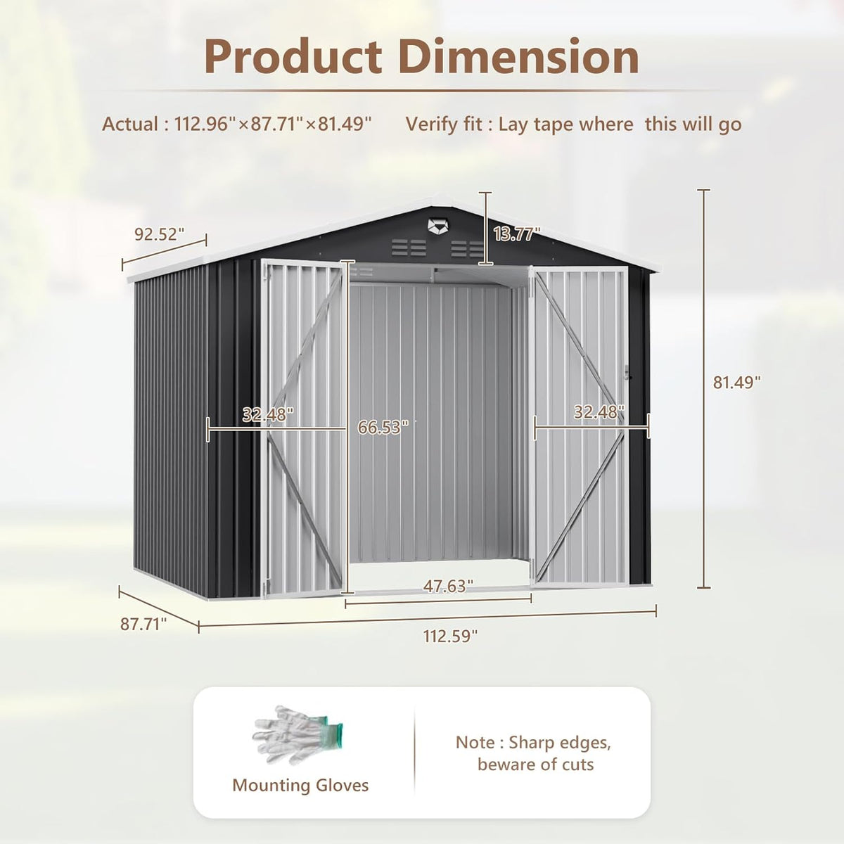10x8 FT Outdoor Storage Shed, Metal Garden Shed - Tool Storage Sheds with Lockable Doors, Waterproof Outside Storage Building for Backyard, Patio (Black; Floor Not Included)