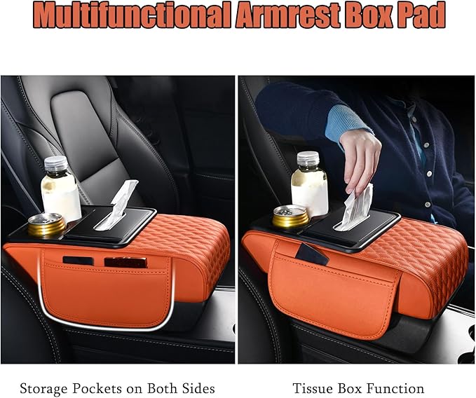Car Armrest Center Console Cover for Jeep Compass 2. Generation 2021 2022 2023, Center Console Pad with Cup Holder, Multifunctional Armrest Cushion,E Beige