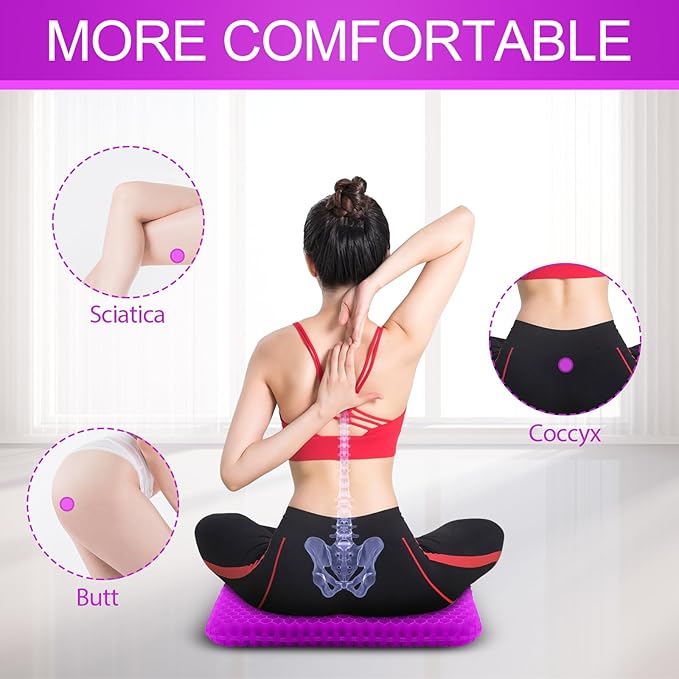Gel Seat Cushion for Long Sitting (Large & Thick), Soft & Breathable, Gel Cushion for Wheelchair, Gel Chair Cushion for Hip Pain, Gel Seat Cushion for Office Chair (Black Cover)