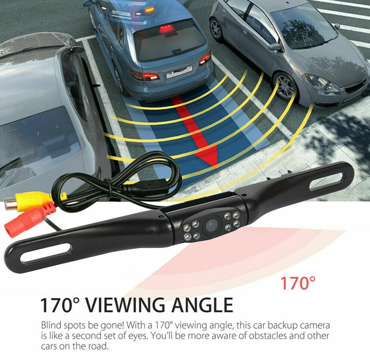 Kairiyard License Plate Backup Camera, Waterproof 170° View Rear View Reverse Camera Night Vision Back up Camera Systems for Cars Trucks Pickup SUVs Trailer