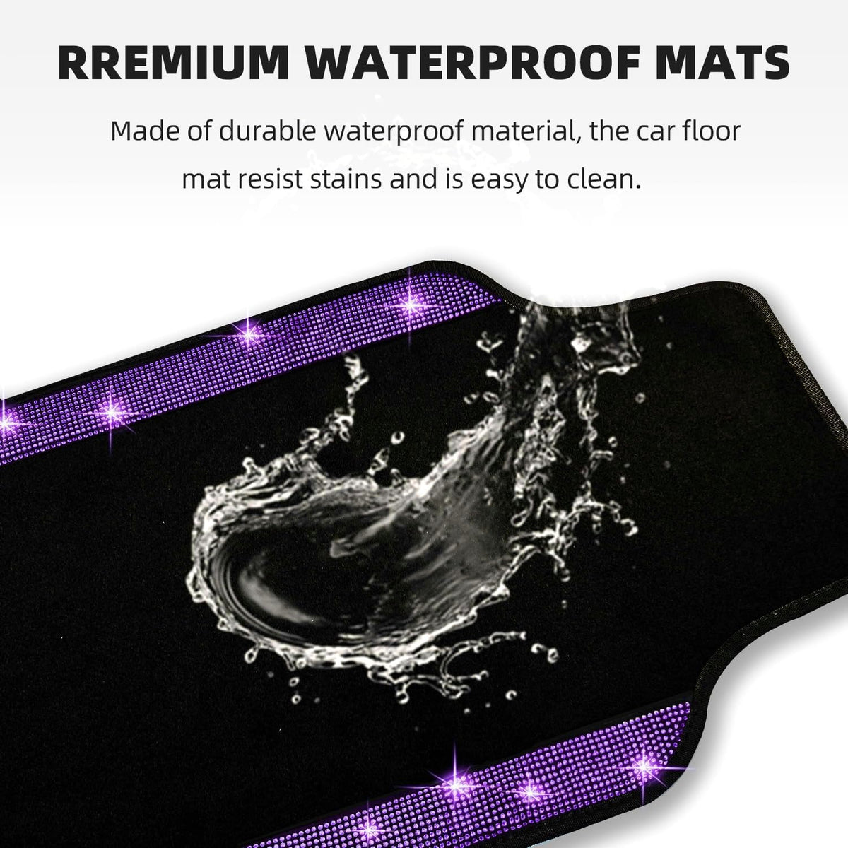 NBTEPEM Purple Violet Bling Car Floor Mats Full Set, Universal Fit Most Cars,SUV, Trucks, 4 pcs Sparkle Glitter Diamond Carpet for Women Girls with Anti-Slip Pad (Purple Violet Diamond)