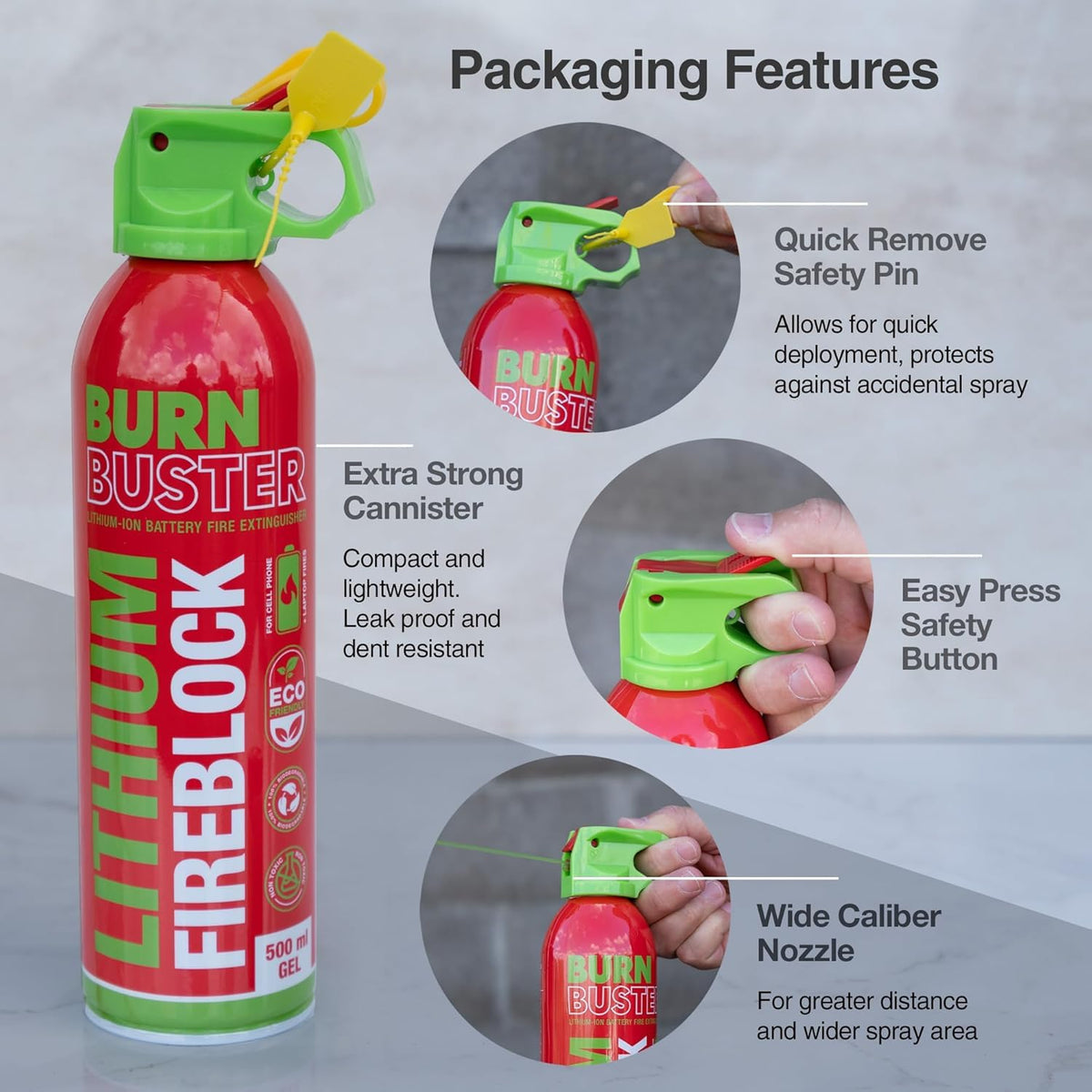 Lithium-Ion Fire Extinguishing Gel 6-Pack - Battery Fire Suppression Gel for Electronics, Stops Thermal Runaway, Non-Toxic, Eco-Friendly, 14oz Canister, Made in USA
