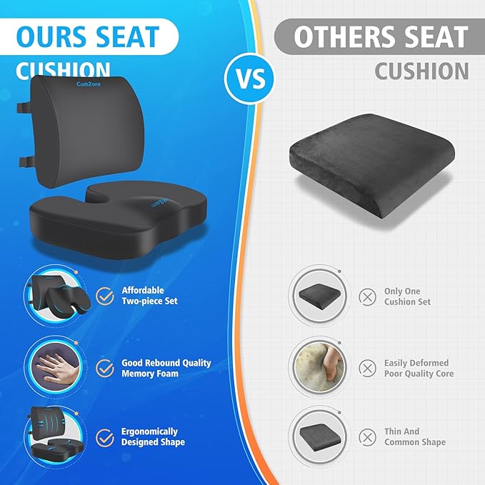 Seat Cushion, Lumbar Support Pillow with Adjustable Strap-Chair Cushions for Sciatica Pain Relief-with Washable Cover Memory Foam for Car, Travel and Wheelchair-Gray