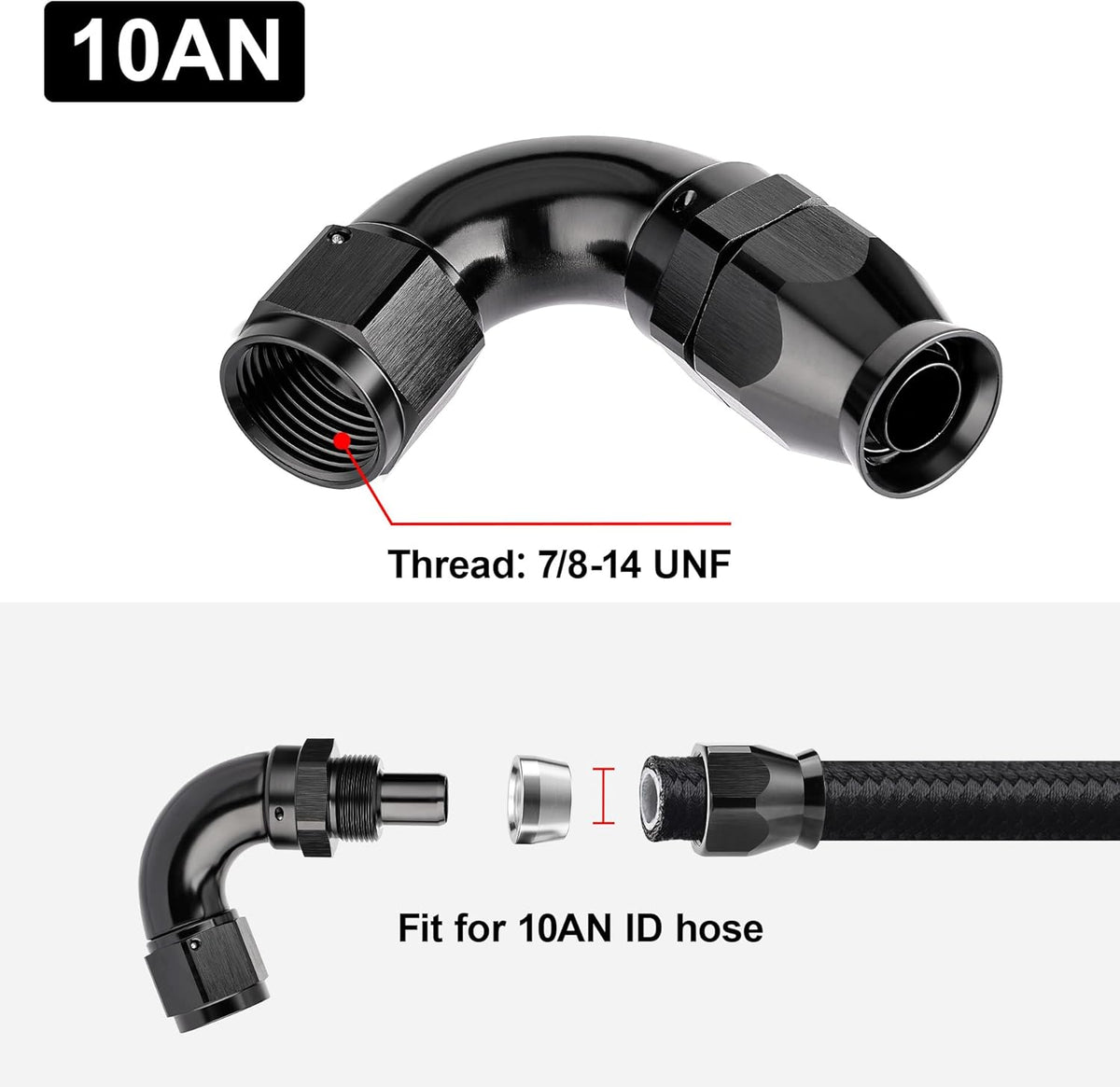EVIL ENERGY 10AN 120 Degree PTFE One Piece Full Flow End Hose Fitting Aluminum Black