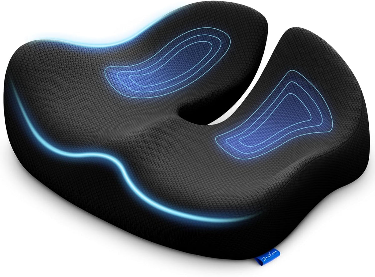 ZIKEE Pioneering Seat Cushion for Pressure Relief, Ergonomic Office Chair Cushion for Sciatica, Back, Hemorrhoids & Tailbone Pain Relief, High-Density Memory Foam Car Seat Cushion with Anti-Slip Base
