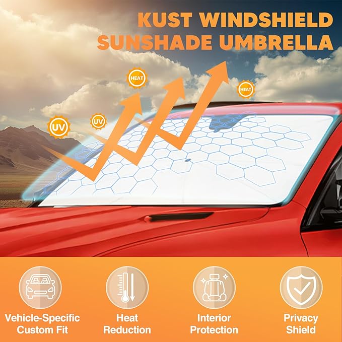 KUST Custom Fit Windshield Sun Shade Umbrella for Toyota Sienna 2021-2025 2026 | Foldable Sunshade with Bendable Handle | Blocks Heat & UV Scratch Resistant Keep Cool Sunshield