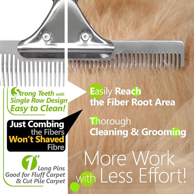 Pet Hair Carpet Rake - Multi-Surface Brush & Broom for Fluffy Rugs & Carpets - Efficient Pet Hair Removal Tool