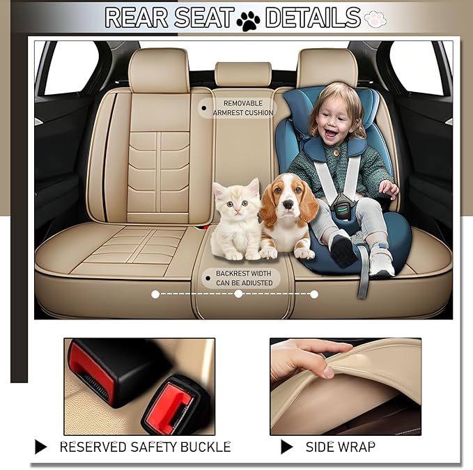 Leather Car Seat Covers Fit for Toyota Avalon Hybrid 2013-2024, 5 Seater Car Seat Cover, Premium Waterproof, Scratch Resistant Car Interior Accessories (Full Set with Pillow Beige)