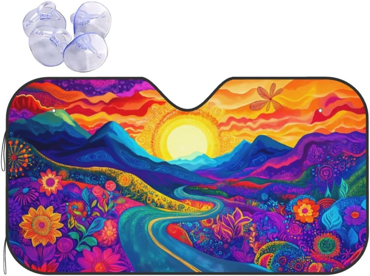 Abstract Flower Sunrise Car Sun Shade Windshield Sunshade Foldable Front Window Shield Cover for Truck SUV