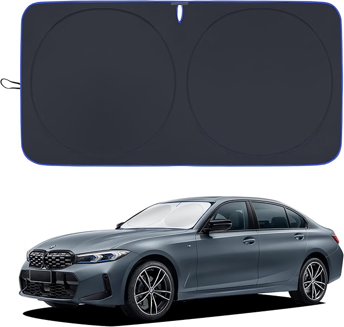 MORNYRAY Car Windshield Sun Shade，Reflector Sunshade Offers Ultimate Protection for Car Interior，Cool Reflective Sun Blocker，Foldable Car Interior Accessories (Black, Medium),(64x32 inches)
